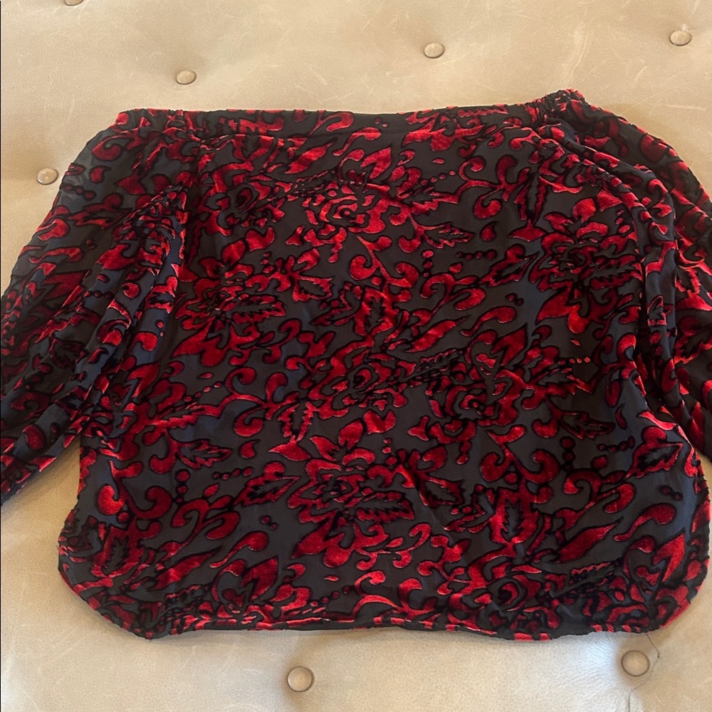 Chico's Red and Black Floral Velvet Blouse